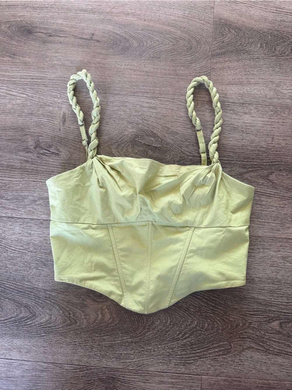 Oh Polly Neon Lime Strapless Bustier with Braided Straps